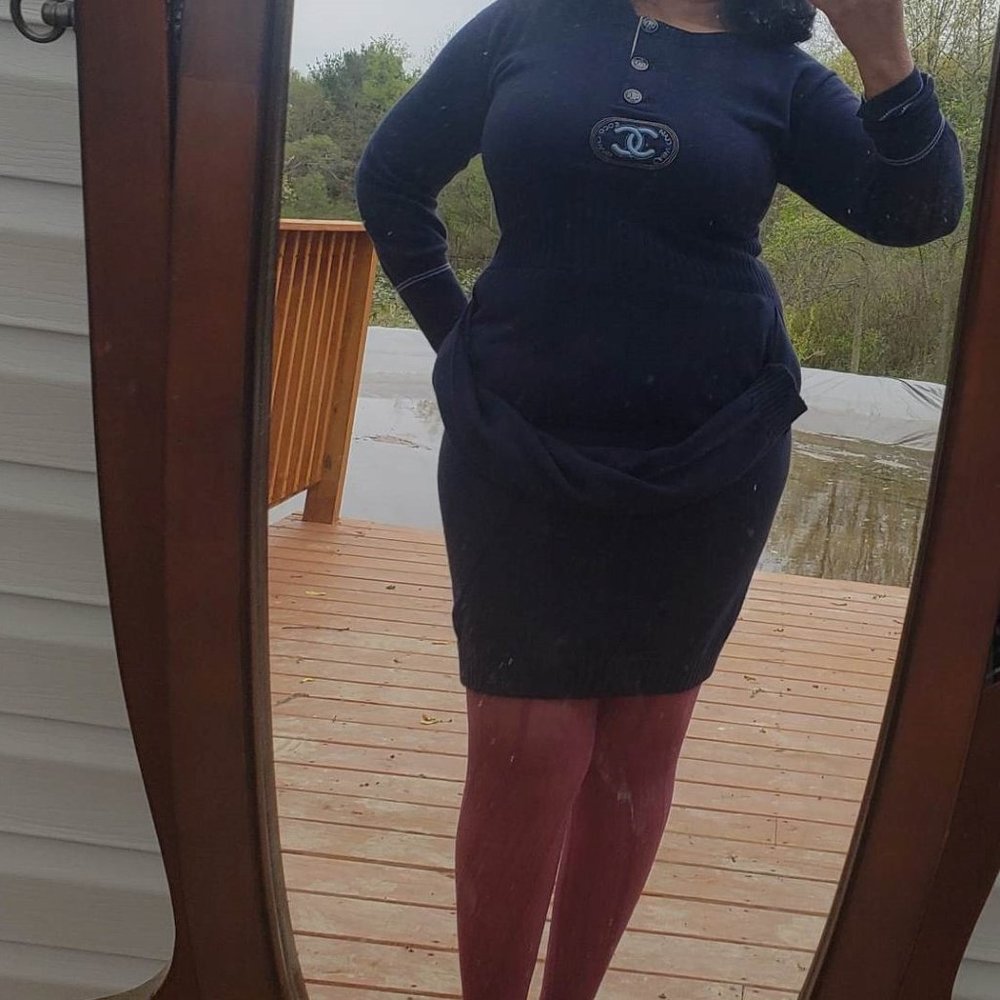 Chanel sweater logo dress navy blue